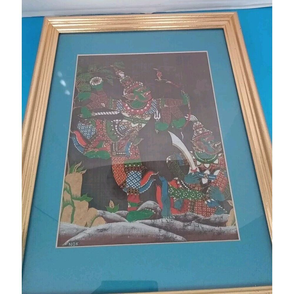 Vintage Thai Shadow Puppet Art Print Framed Wall Decor Traditional Asian Artwork